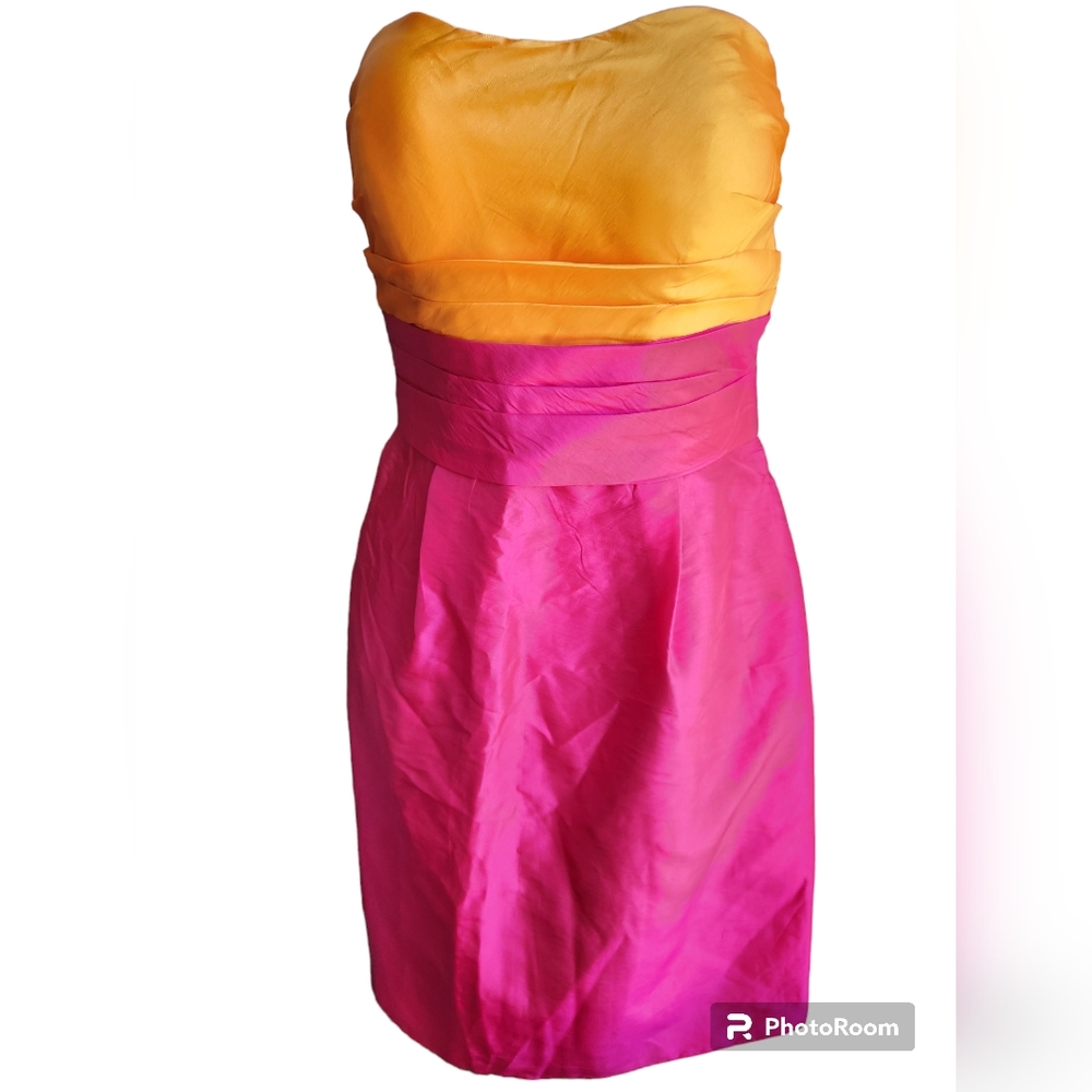 NWOT JJs House Pink Orange Strapless Taffeta Dress Size 8